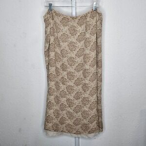 Maggy London Woman 100% Silk Floral Damask Midi Skirt‎ Tan Beige Plus Size 18